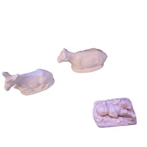 Ceramic Nativity Figurines Baby, Manger, Cow, Donkey